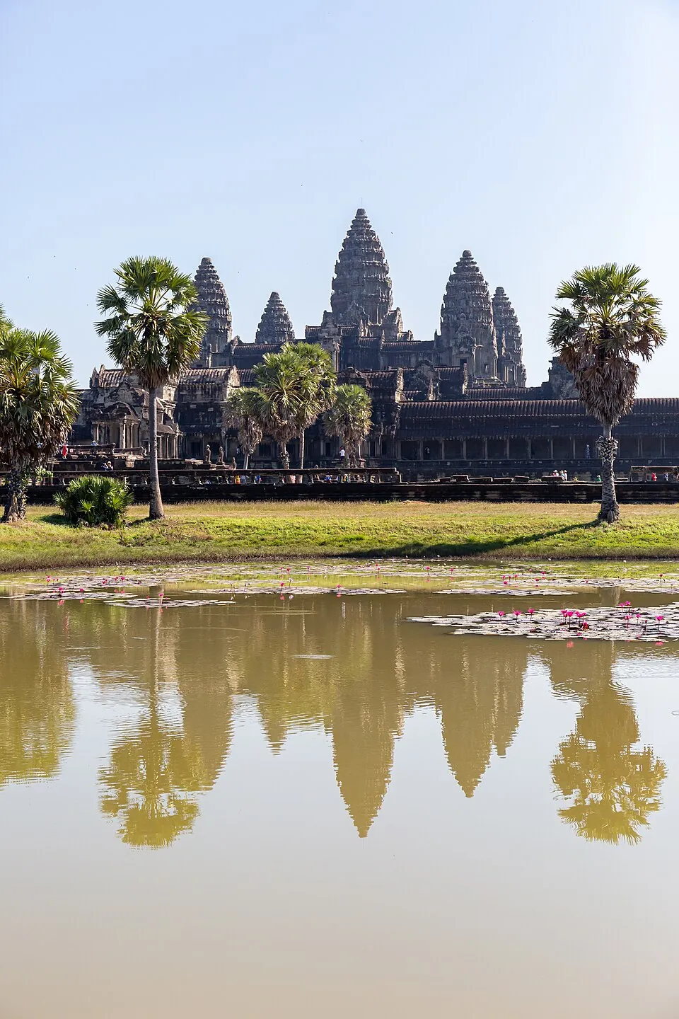 Angkor Wat’s towers seen across the southern reflection pond