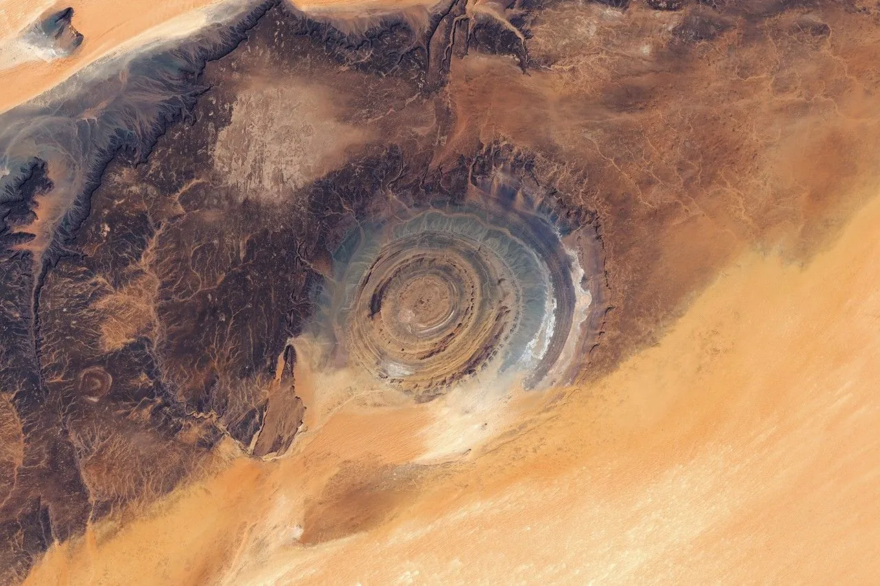Concentric geological rings of the Richat Structure seen from orbit