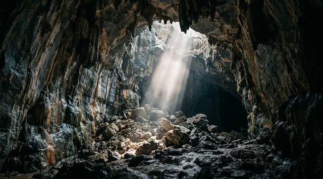 AI-created editorial illustration for the dossier on The Cave With Its Own Weather
