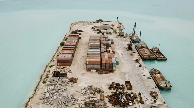 AI-created editorial illustration for the dossier on Thilafushi's Tonnage Sheet